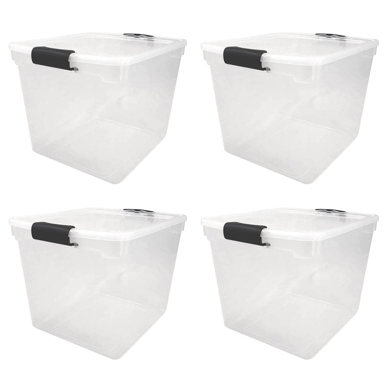 Secure Latch Large Clear Stackable Storage Bin, 31 Quart, 4 Count (Open Box)