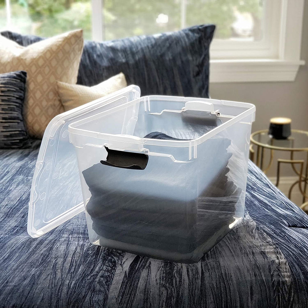 Homz Secure Latch Large Clear Stackable Storage Container Bin, 31 Quart, 4 Count