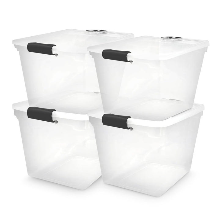 Homz Secure Latch Large Clear Stackable Storage Container Bin, 31 Quart, 4 Count