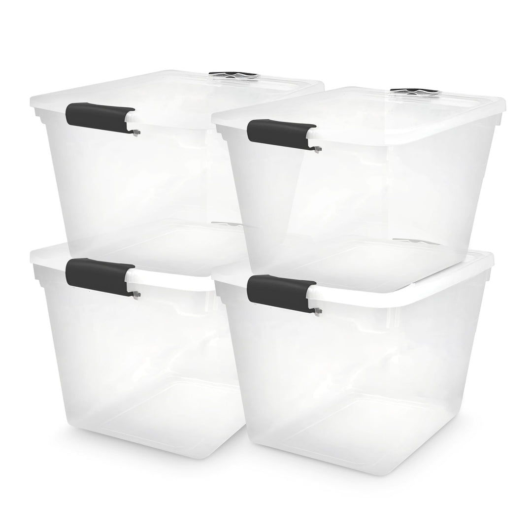 Secure Latch Large Clear Stackable Storage Bin, 31 Quart, 4 Count (Open Box)