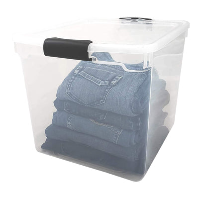 Secure Latch Large Clear Stackable Storage Bin, 31 Quart, 4 Count (Open Box)
