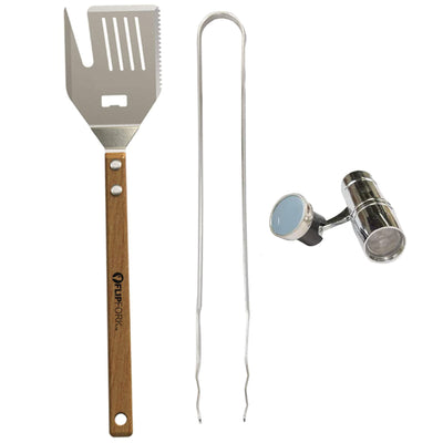 FlipFork Mixed Griller BBQ Grilling Combo Pack w/Spatula, Tongs, & Grill Light