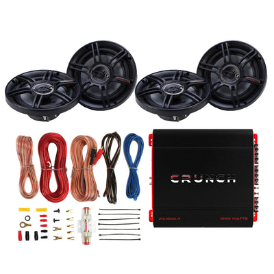 Crunch PX-1000 Car Stereo Amp with 4 3-Way Speakers and Soundstorm Wiring Kit