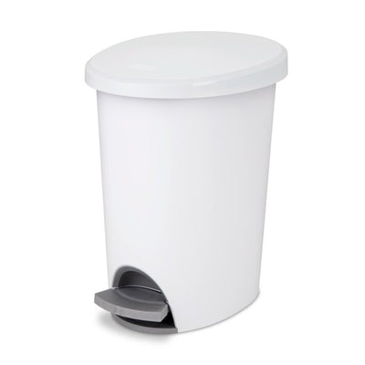 Sterilite 10818002 2.6 Gallon Ultra StepOn Wastebasket with Lid and Base, White