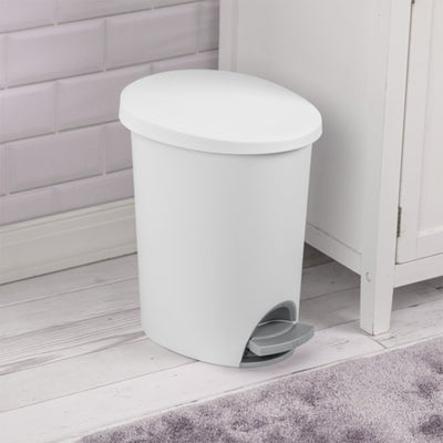 Sterilite 10818002 2.6 Gallon Ultra StepOn Wastebasket with Lid and Base, White