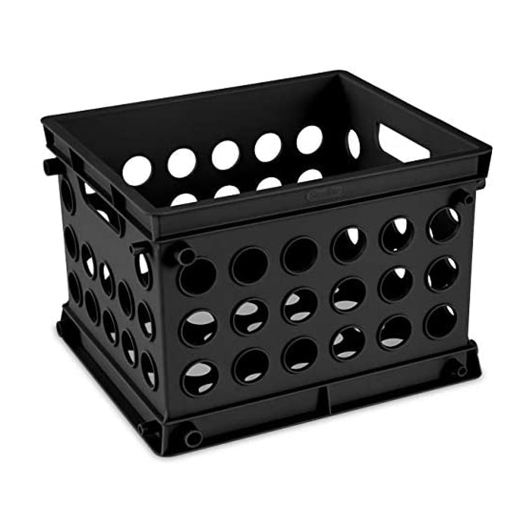 Sterilite Mini Crate, Stackable Plastic Storage Bin with Handles, Black, 24 Pack