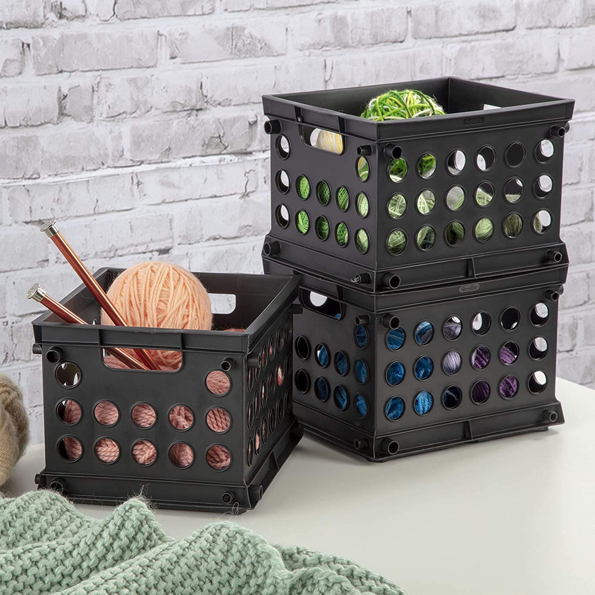 Sterilite Mini Crate Stackable Plastic Storage Bin Organizer w/ Handles, 1 Pack - VMInnovations
