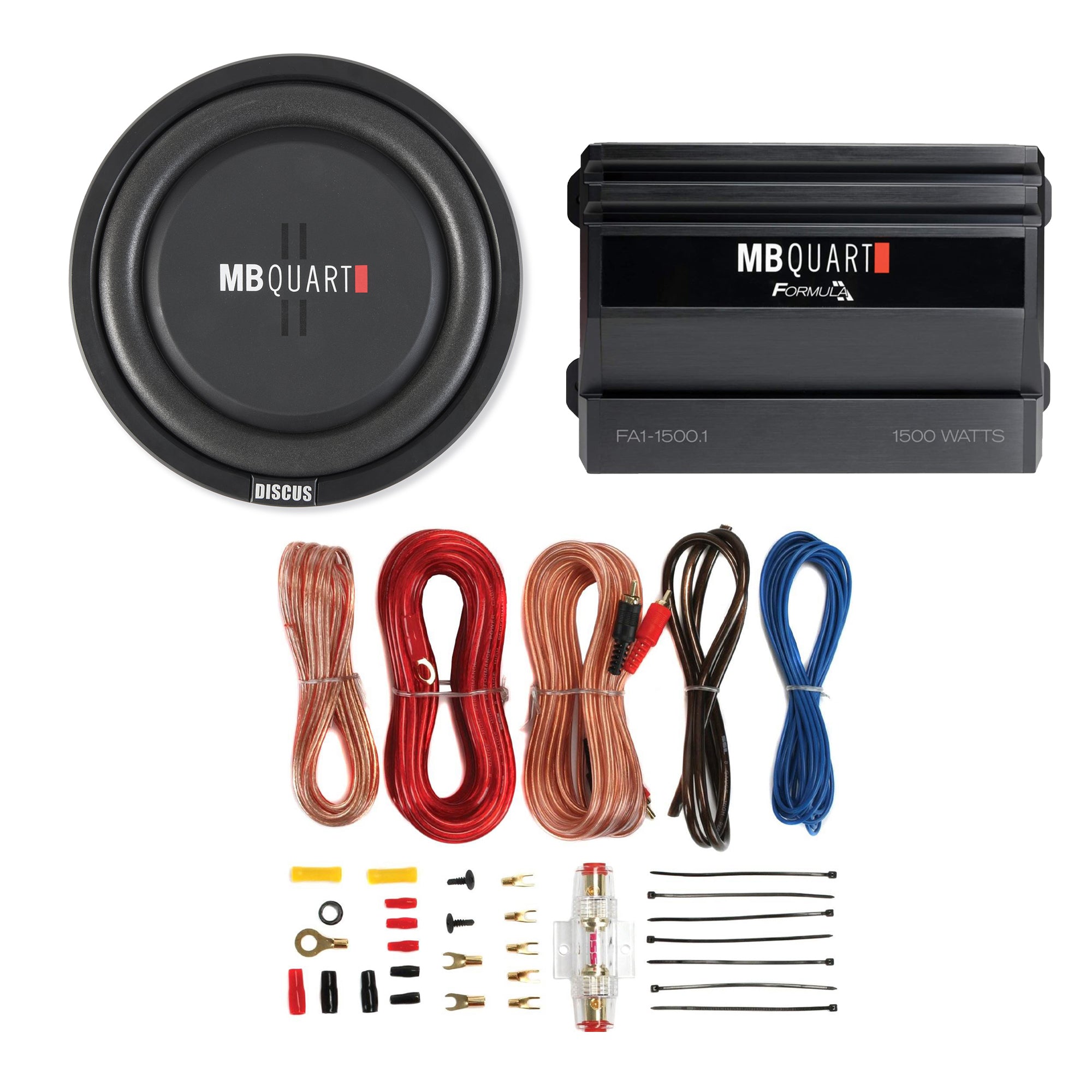 MB Quart 400W 12" Subwoofer, 1,500W Monoblock Amplifier, & Soundstorm Wire Kit - VMInnovations