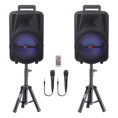 QFX Rechargeable Bluetooth Speakers w/ Microphones and Stands, 2 (For Parts) - VMInnovations