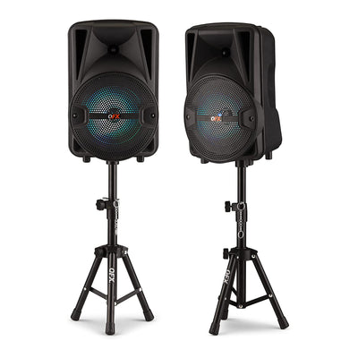 QFX Rechargeable Bluetooth Speakers w/ Microphones and Stands, 2 (For Parts) - VMInnovations