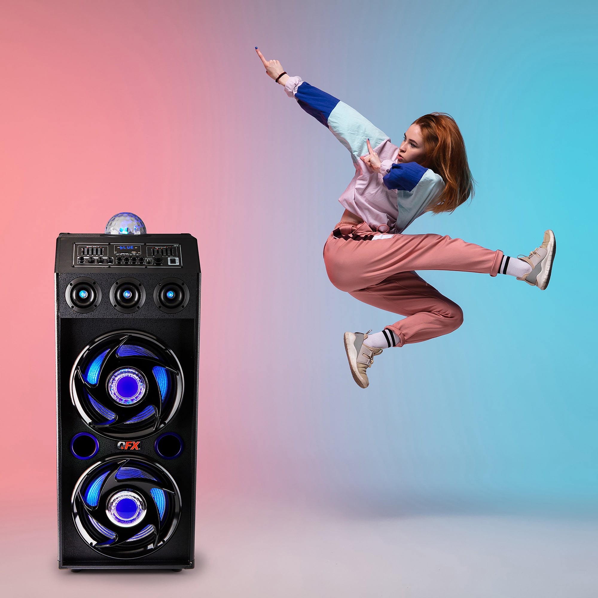 QFX Bluetooth High Power PA System w/ Blue LED Lights & Mic Inputs (For Parts)