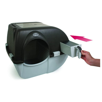 Omega Paw Roll 'n Clean Self Cleaning Litter Box for Regular Sized Cats, Pewter