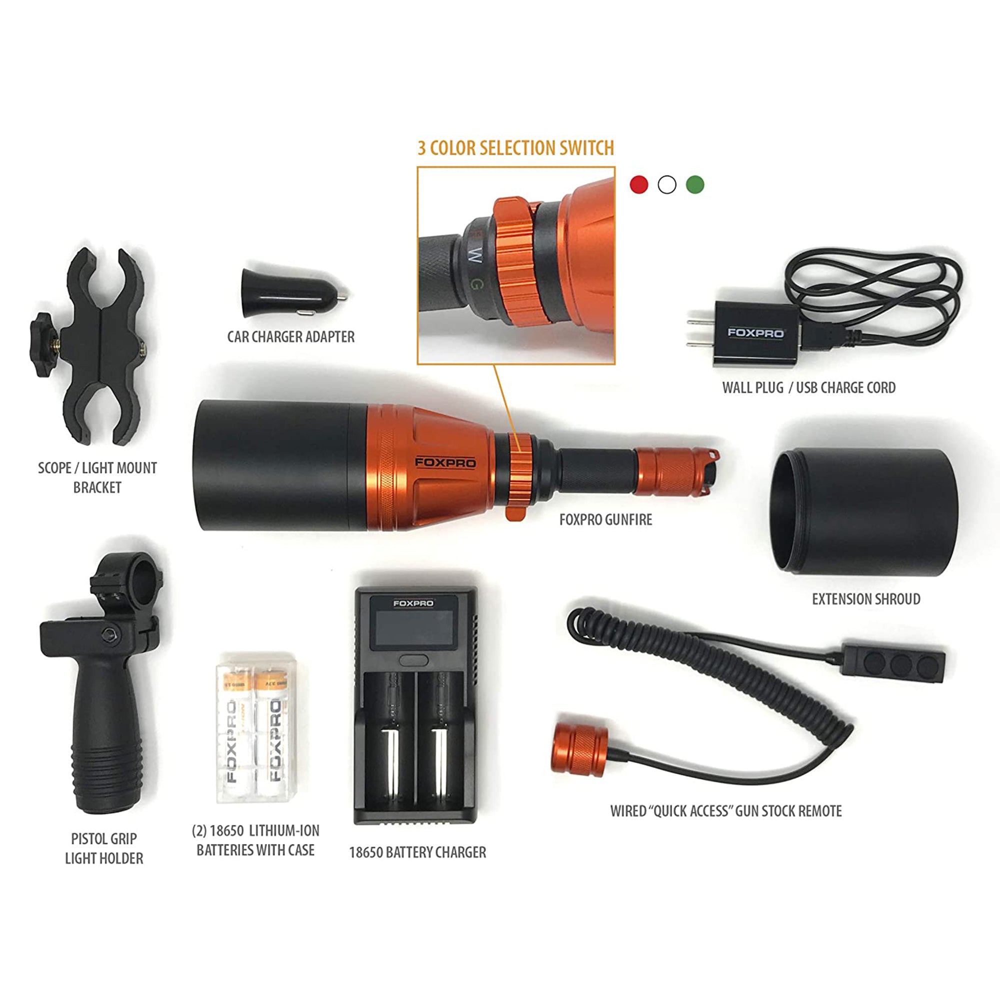 FOXPRO Gunfire Night Hunting Predator Light with Green, White, and Infrared LEDs