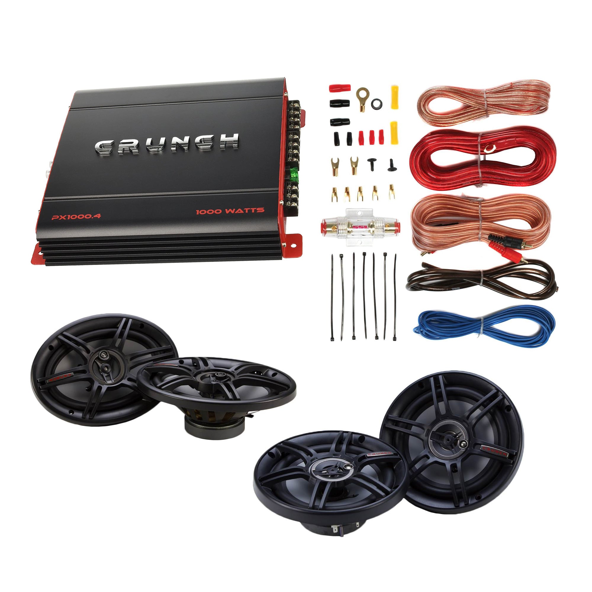 Crunch PX1000.4 Amplifier, 300 Watt & 400 Watt Speakers, & Soundstrom Wiring Kit - VMInnovations