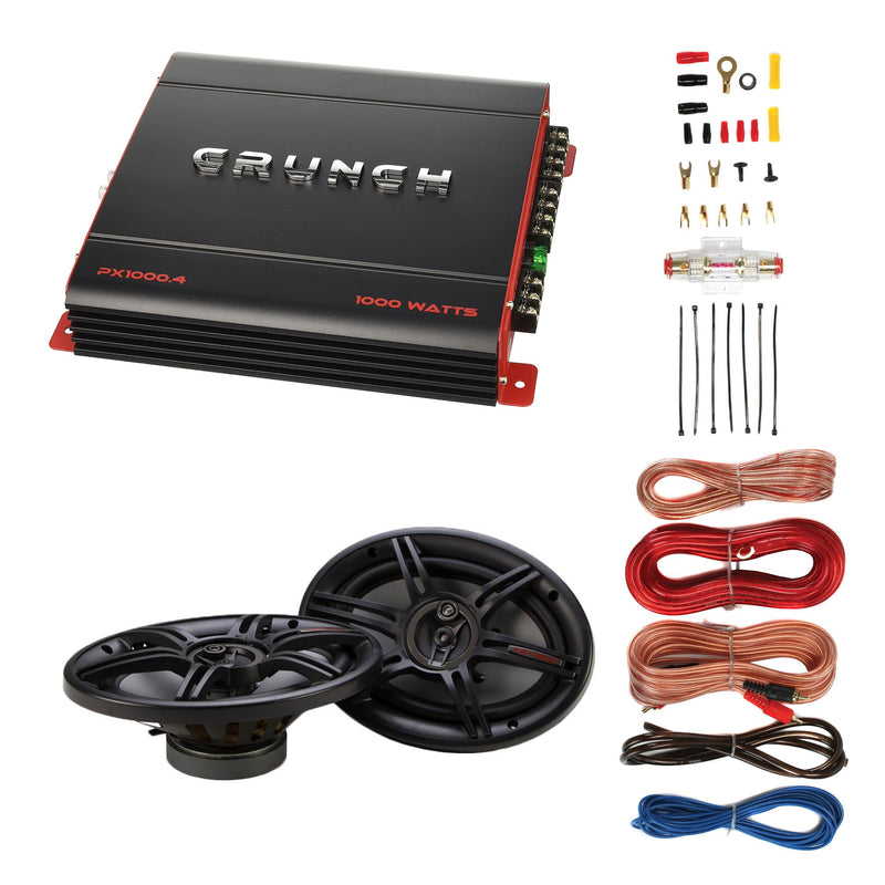 Crunch PX1000.4 Amplifier, 3-Way CS Speaker, & Soundstrom 8 Gauge Car Wiring Kit