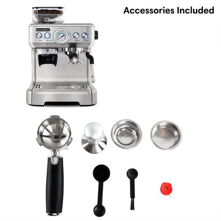 Sincreative Espresso Machine & Coffee Maker w/ Grinder & Steam Wand (For Parts)