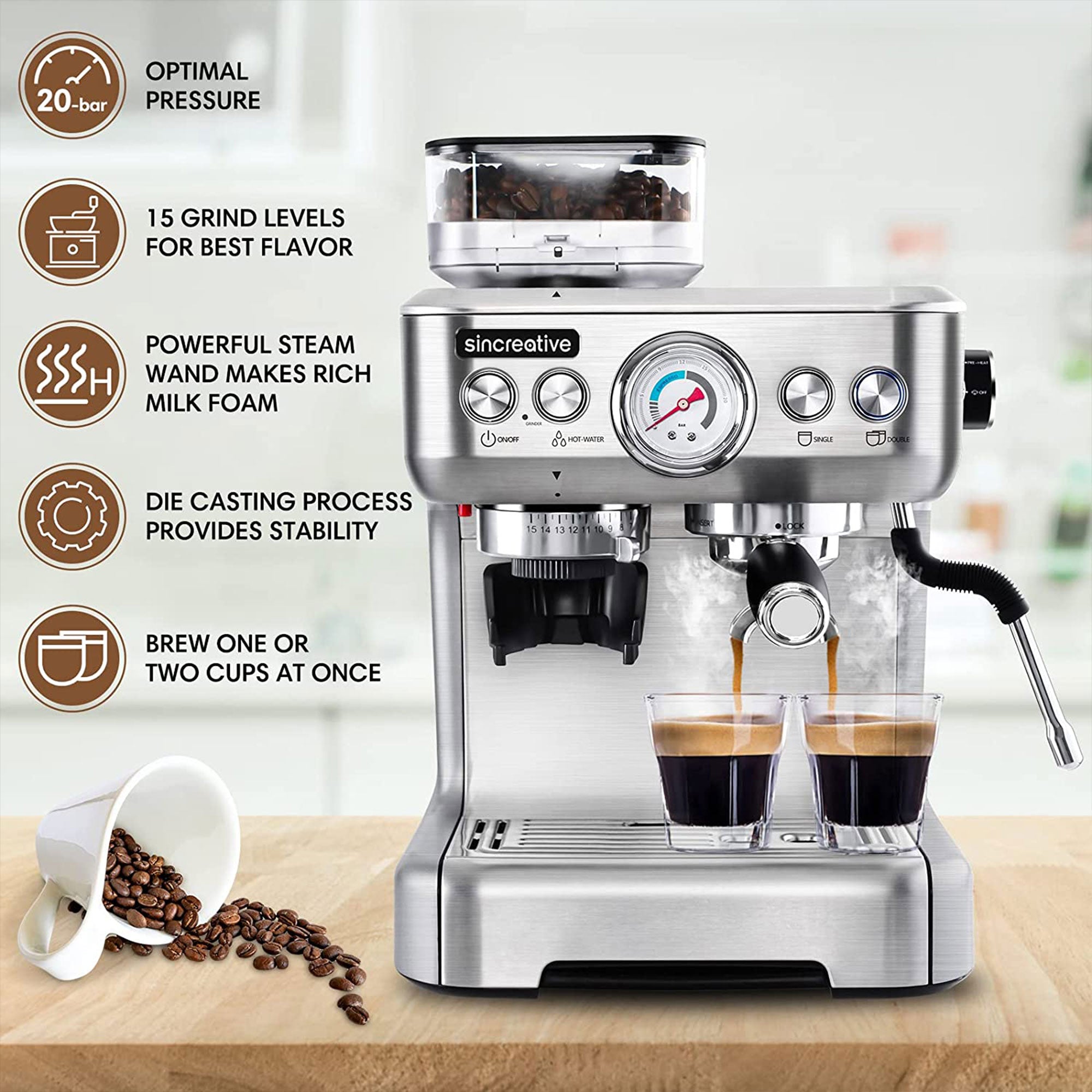 Sincreative Espresso Machine & Coffee Maker w/ Grinder & Steam Wand (For Parts) - VMInnovations