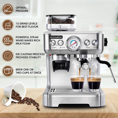 Sincreative Espresso Machine & Coffee Maker w/ Grinder & Steam Wand (For Parts)