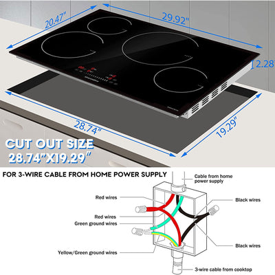 Sincreative 30in Electric Induction Ceramic Glass Cooktop, 4 Burners (For Parts)
