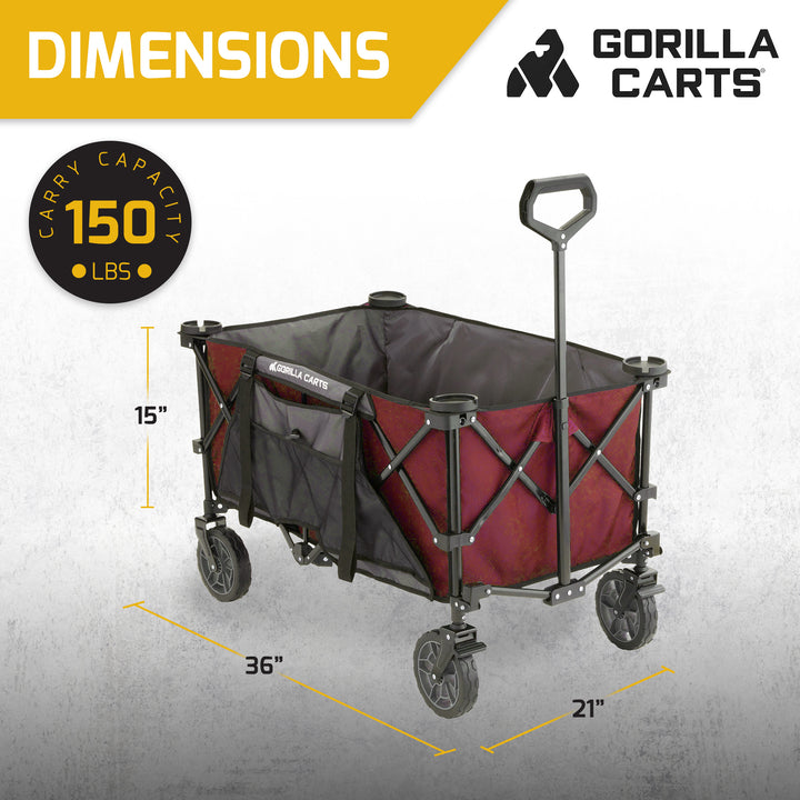 Gorilla Carts 7 Cubic Feet Foldable Utility Beach Wagon with Oversized Bed, Red