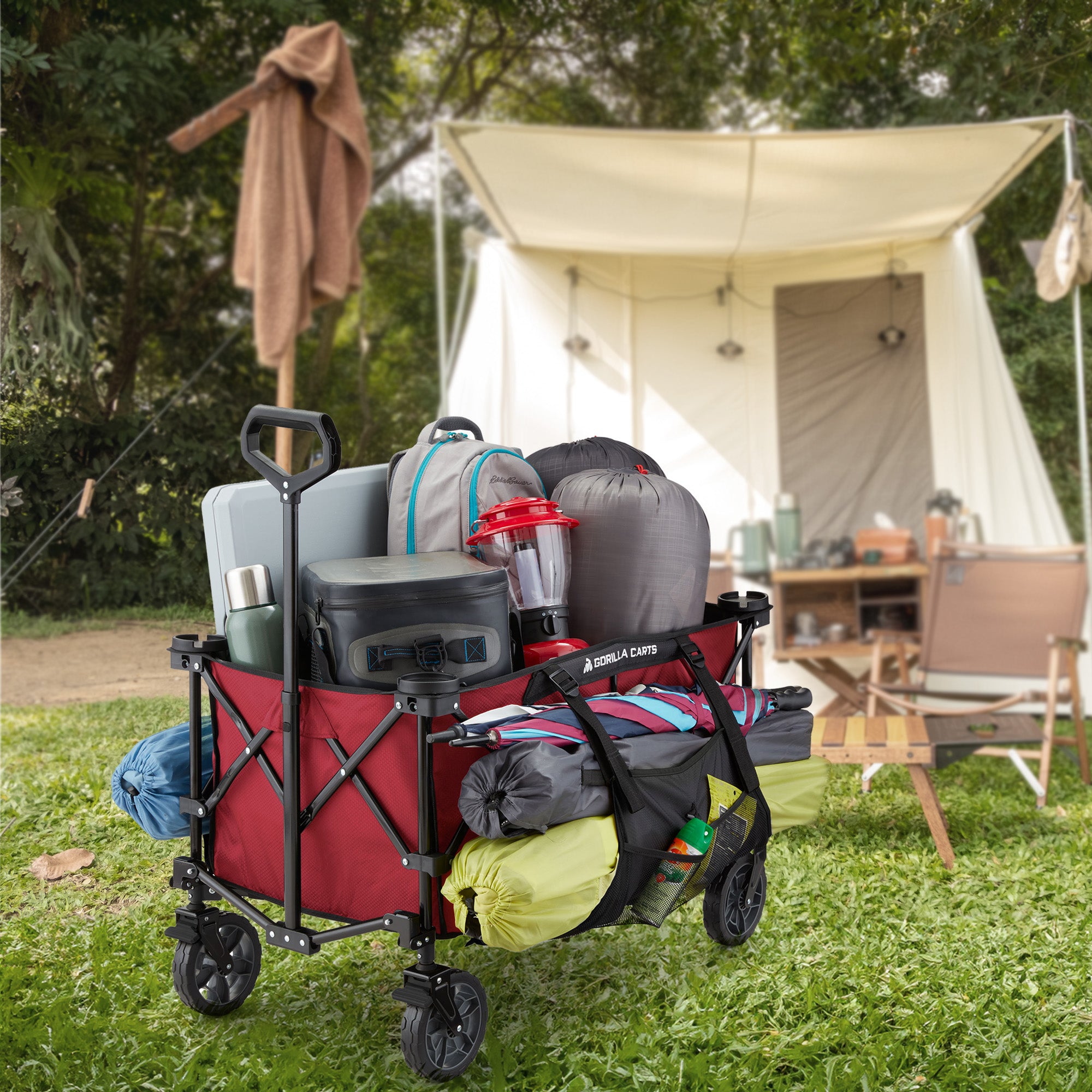Gorilla Carts 7 Cubic Feet Foldable Utility Beach Wagon w/ Bed, Red (For Parts) - VMInnovations