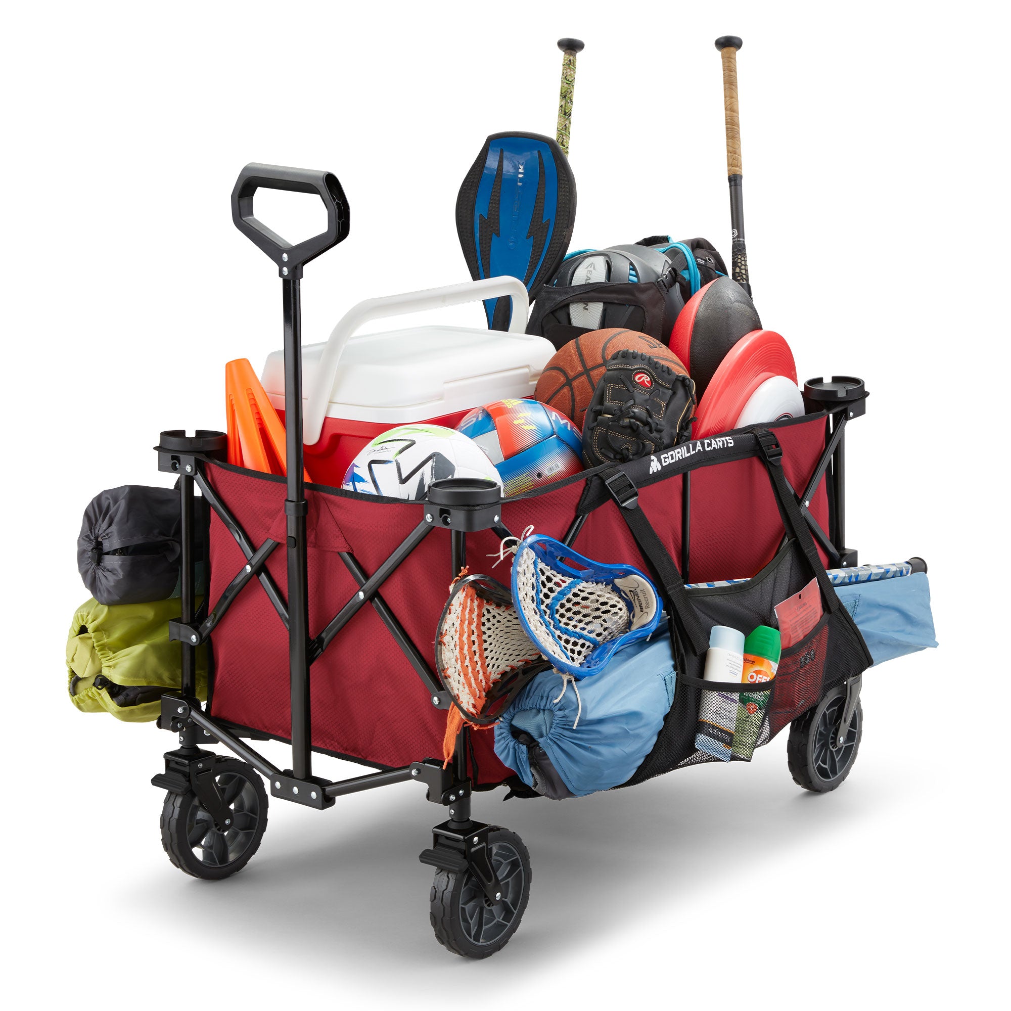 Gorilla Carts 7 Cubic Feet Foldable Utility Beach Wagon w/ Bed, Red (For Parts) - VMInnovations