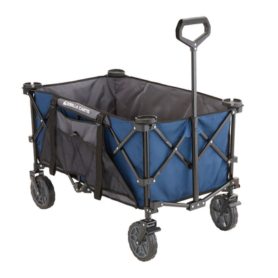 Gorilla Carts 7 Cubic Feet Foldable Utility Beach Wagon with Oversized Bed, Blue