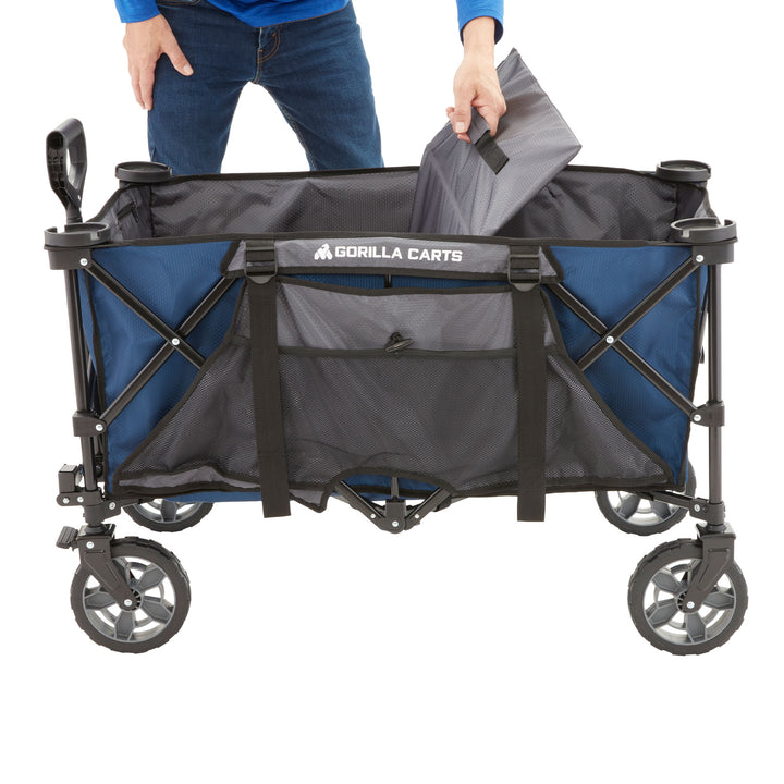 Gorilla Carts 7 Cubic Feet Foldable Utility Beach Wagon with Oversized Bed, Blue