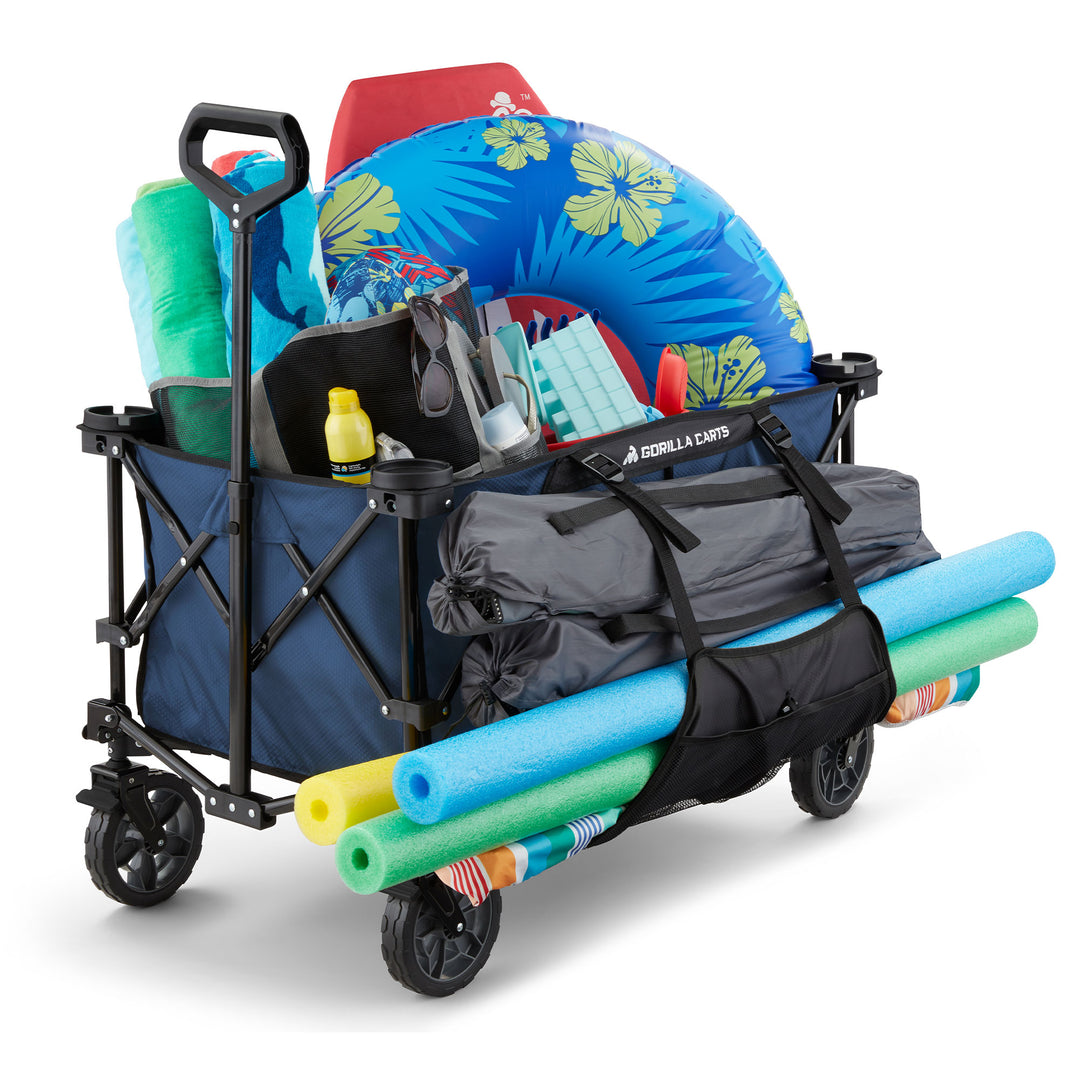 Gorilla Carts 7 Cubic Feet Foldable Utility Beach Wagon with Oversized Bed, Blue