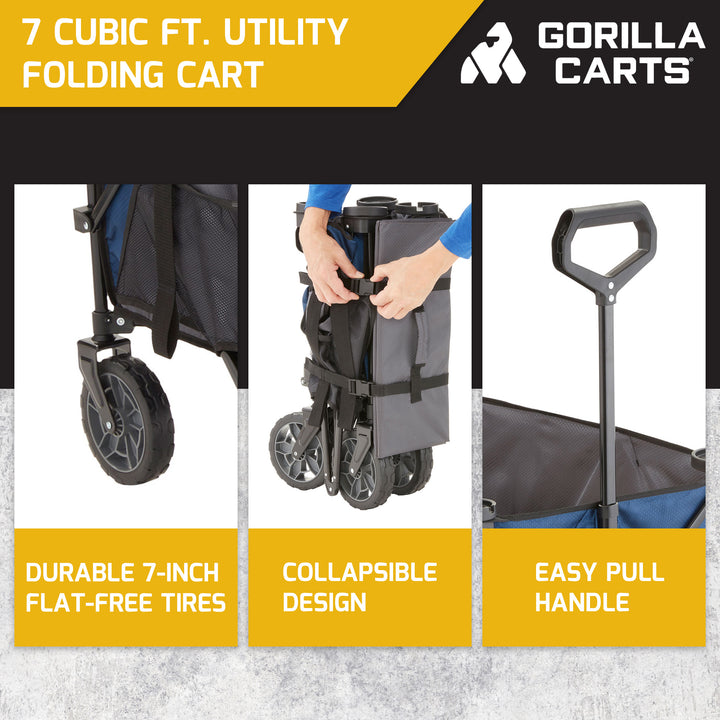 Gorilla Carts 7 Cubic Ft Foldable Utility Beach Wagon w/Oversized Bed(For Parts) - VMInnovations