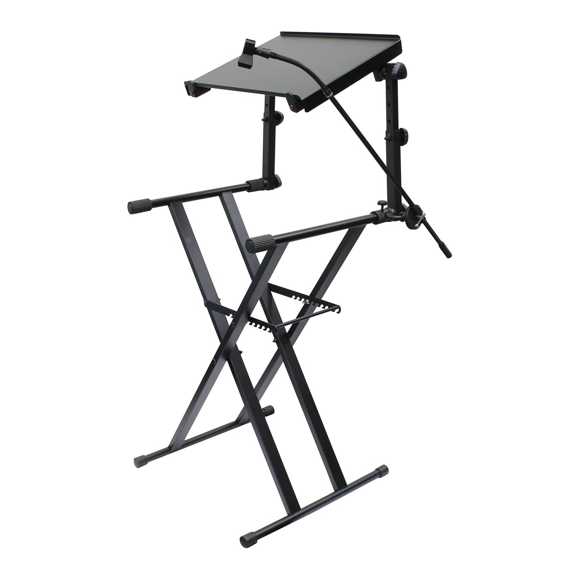 Odyssey Case 2 Tier DJ X Stand Combo Pack with Mic Boom and Top Shelf, Black - VMInnovations