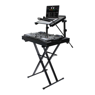Odyssey Case 2 Tier DJ X Stand Combo Pack with Mic Boom and Top Shelf, Black - VMInnovations