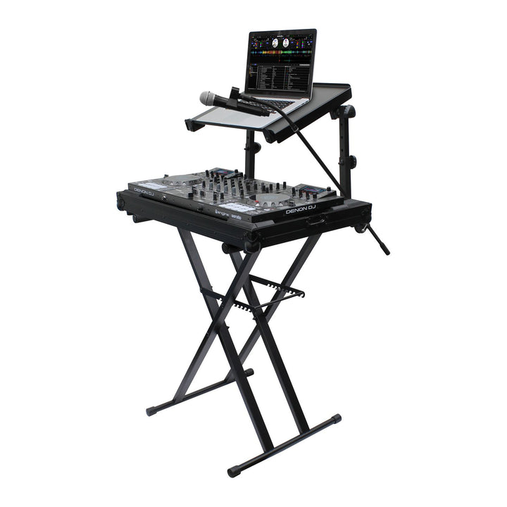 Odyssey Case 2 Tier DJ X Stand Combo Pack with Mic Boom and Top Shelf, Black