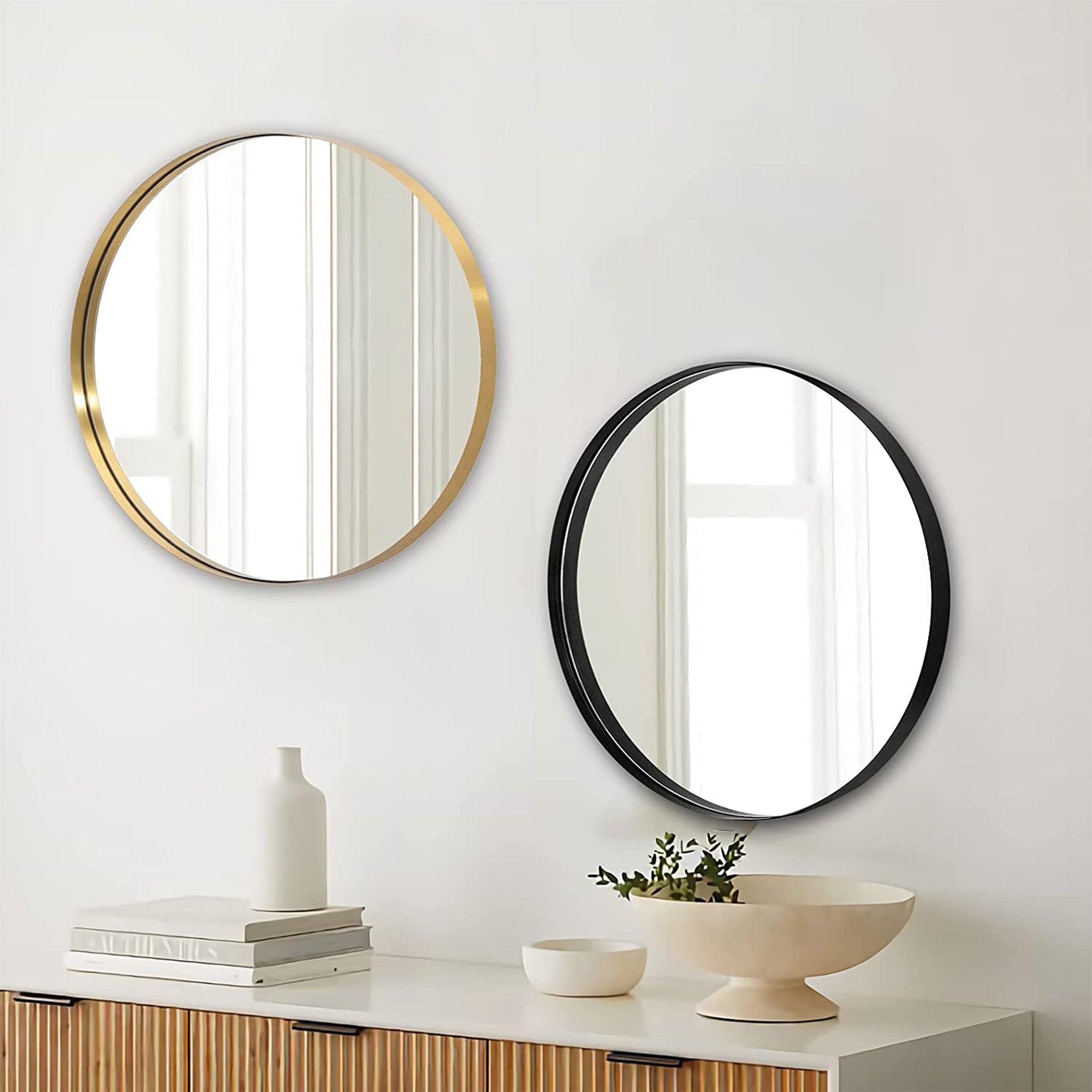 ANDY STAR 30" Round Circle Mirror with Stainless Steel Metal Frame, Gold (Used) - VMInnovations