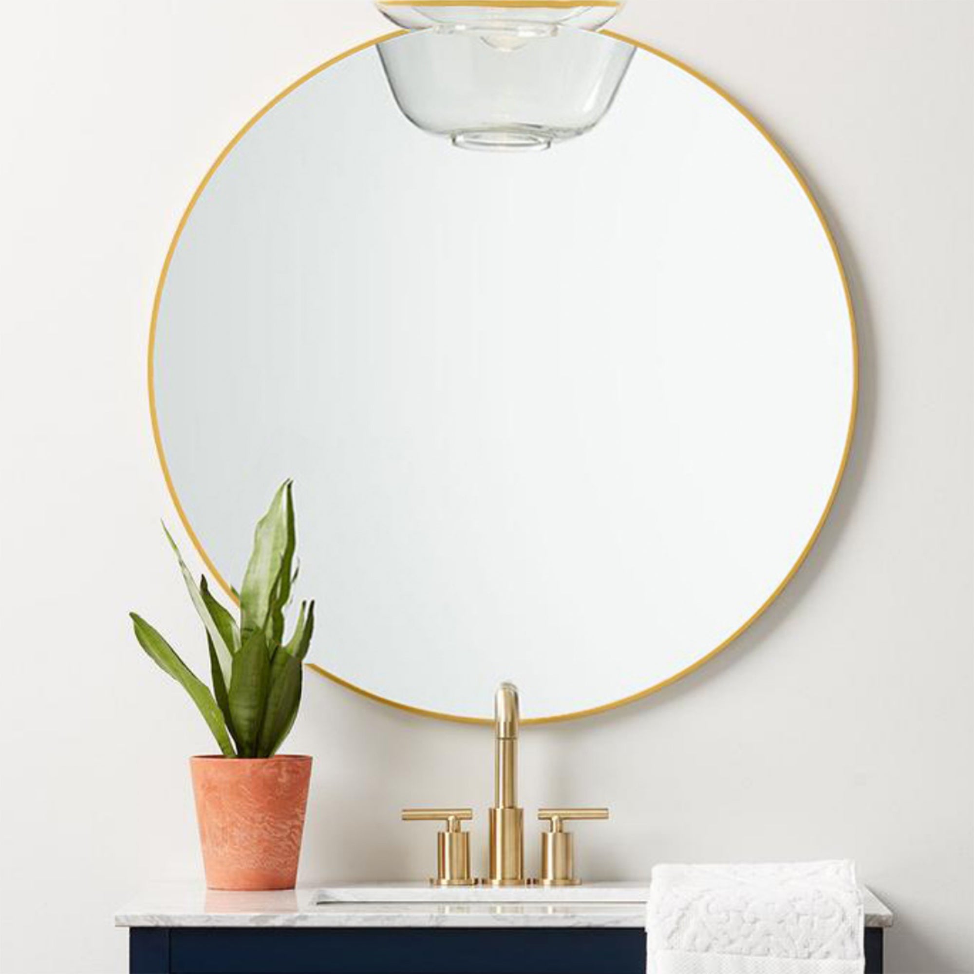 ANDY STAR 30" Round Circle Mirror with Stainless Steel Metal Frame, Gold (Used) - VMInnovations