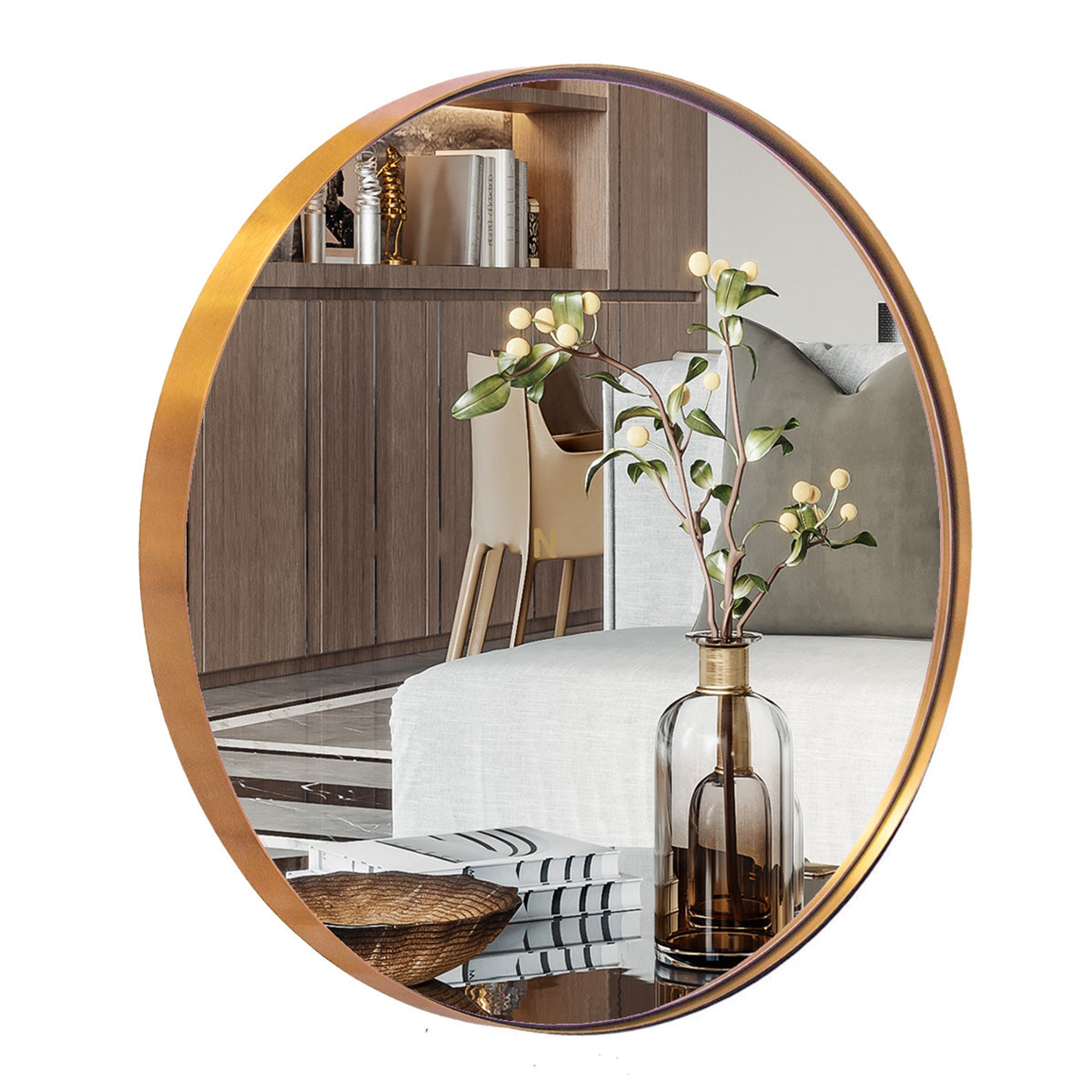 ANDY STAR 30" Round Circle Mirror with Stainless Steel Metal Frame, Gold (Used) - VMInnovations
