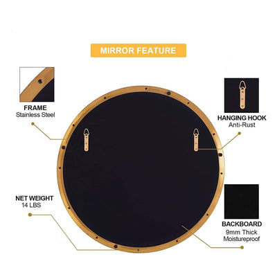 ANDY STAR 30" Round Circle Mirror with Stainless Steel Metal Frame, Gold (Used) - VMInnovations