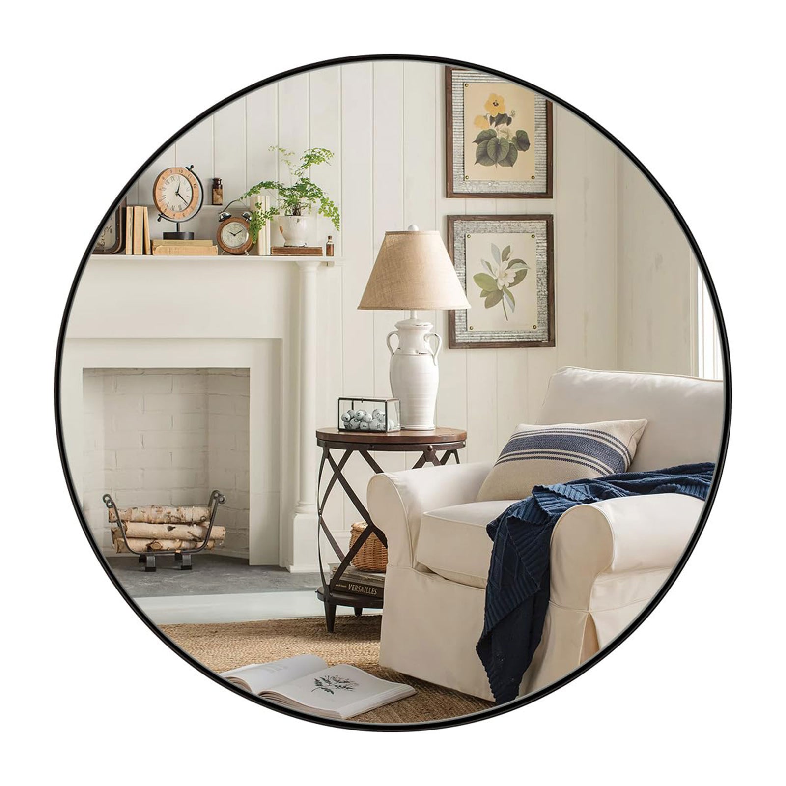 ANDY STAR 30" Round Circle Mirror with Stainless Steel Metal Frame, Black (Used) - VMInnovations