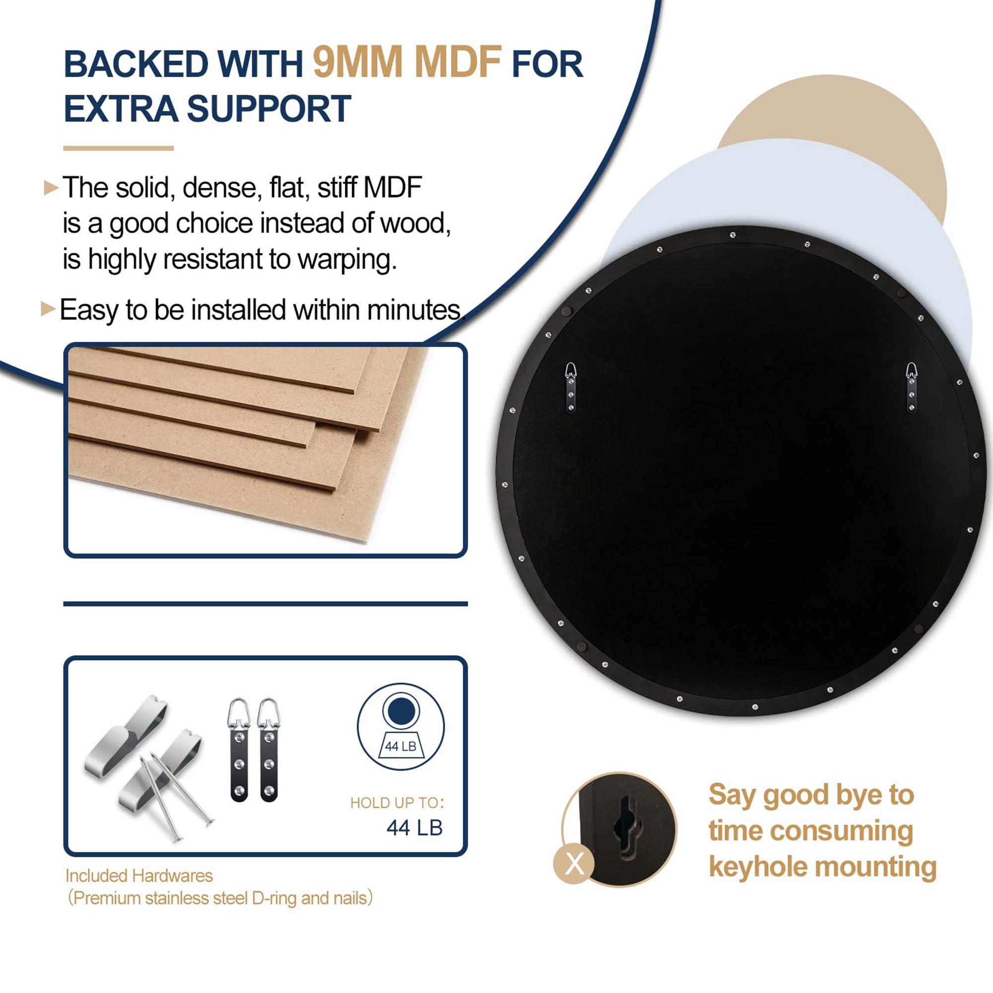 ANDY STAR 30" Round Circle Mirror with Stainless Steel Metal Frame, Black (Used) - VMInnovations