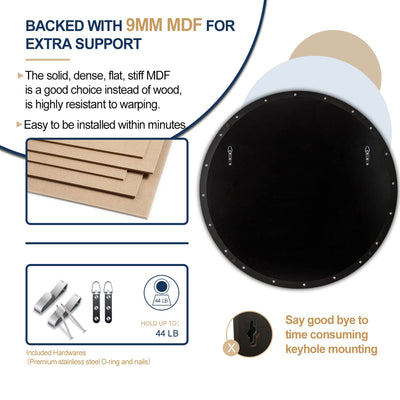 ANDY STAR 30" Round Circle Mirror with Stainless Steel Metal Frame, Black (Used) - VMInnovations