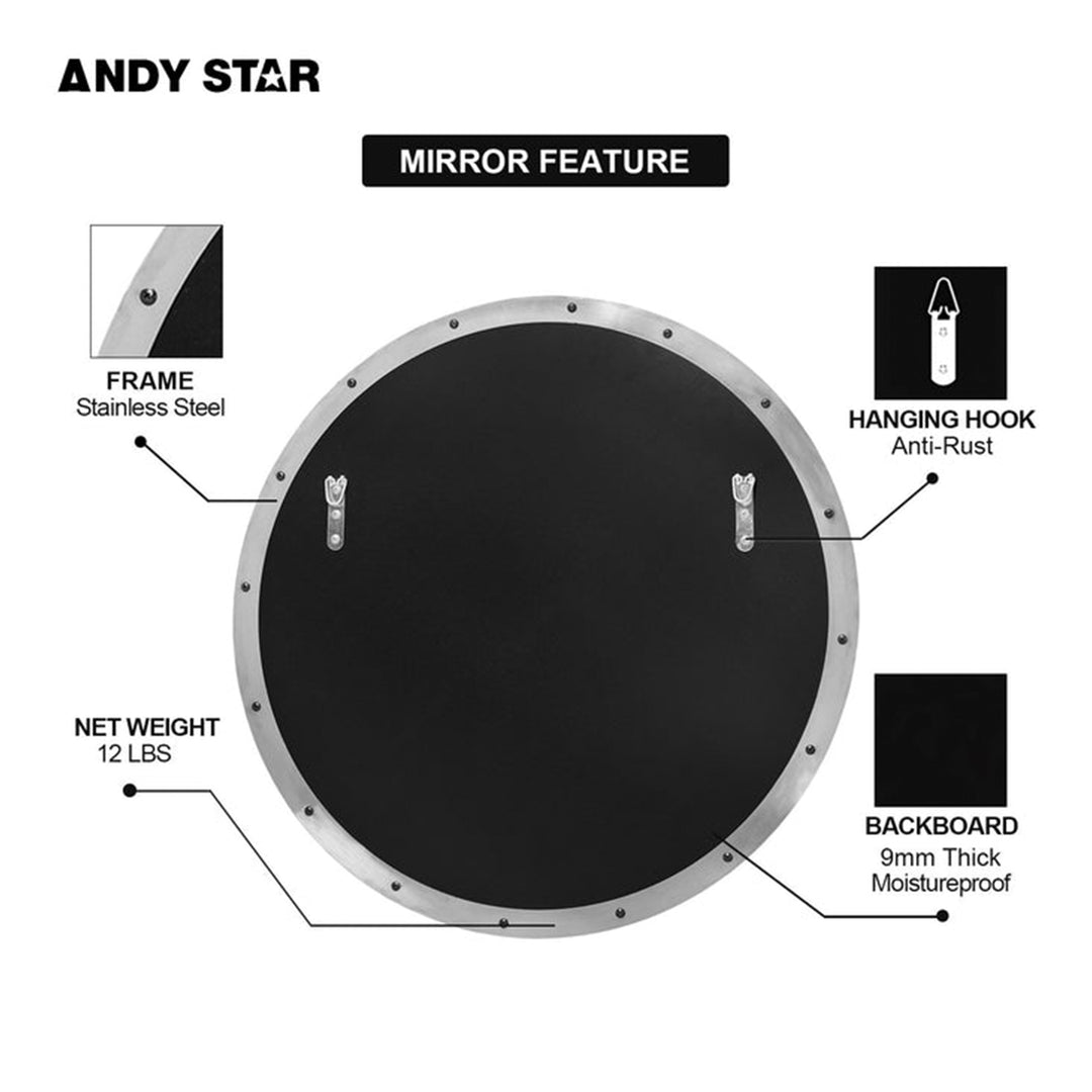 ANDY STAR 30 In Round Circle Mirror with Stainless Steel Metal Frame (Open Box) - VMInnovations