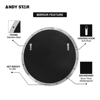 ANDY STAR 30 In Round Circle Mirror with Stainless Steel Metal Frame (Open Box) - VMInnovations