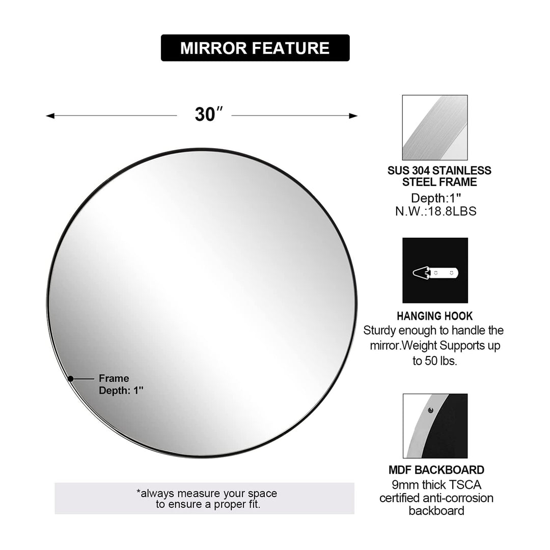 ANDY STAR 30 In Round Circle Mirror with Stainless Steel Metal Frame (Open Box) - VMInnovations