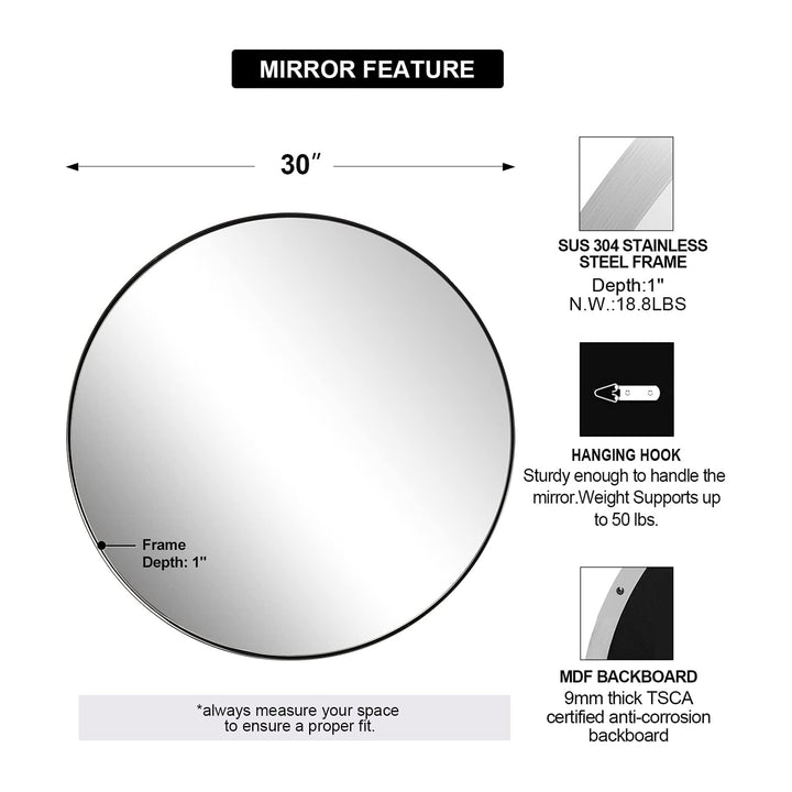 ANDY STAR 30 In Round Circle Mirror with Stainless Steel Metal Frame (Open Box) - VMInnovations