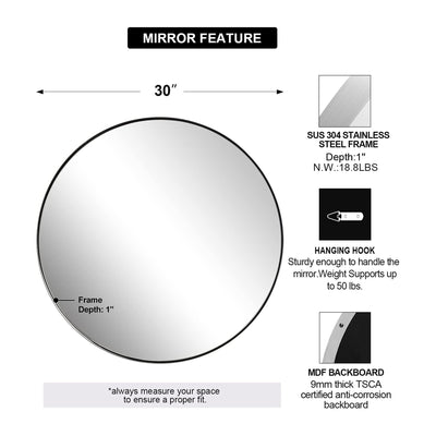 ANDY STAR 30 In Round Circle Mirror with Stainless Steel Metal Frame (Open Box)