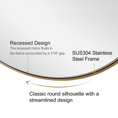 ANDY STAR 24 Inch Round Circle Mirror w/ Stainless Steel Metal Frame (Open Box) - VMInnovations
