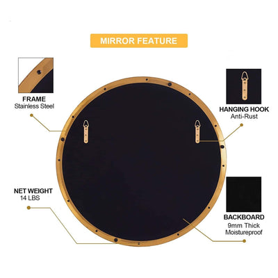 ANDY STAR 24 Inch Round Circle Mirror w/ Stainless Steel Metal Frame (Open Box) - VMInnovations