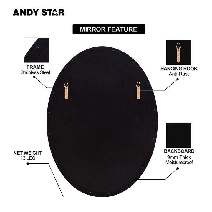 Modern 24 x 36 Inch Oval Wall Hanging Bathroom Mirror, Brushed Bronze (Used) - VMInnovations
