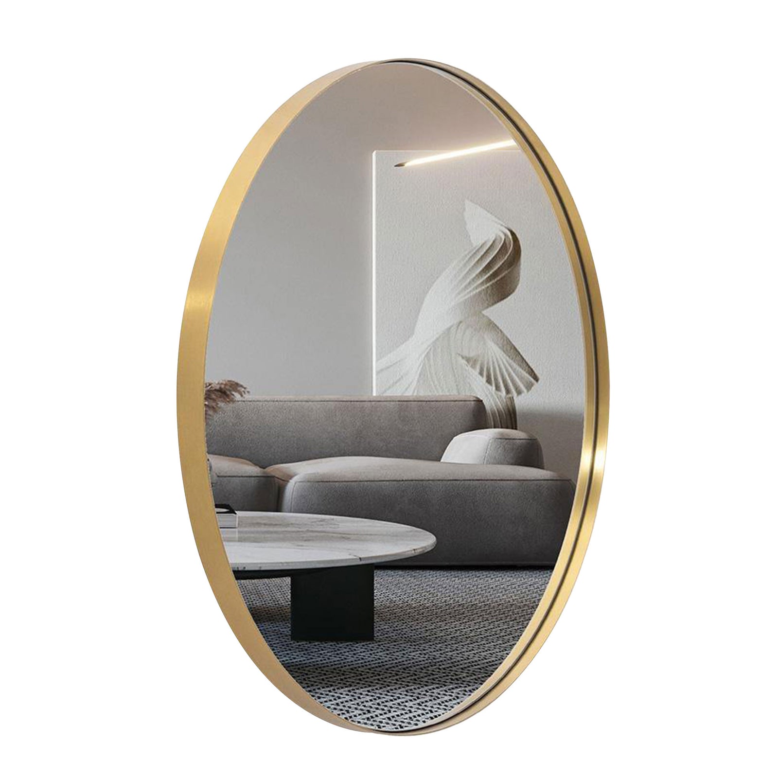 ANDY STAR Modern 24 x 36 Inch Oval Wall Hanging Bathroom Mirror, Brushed Gold - VMInnovations