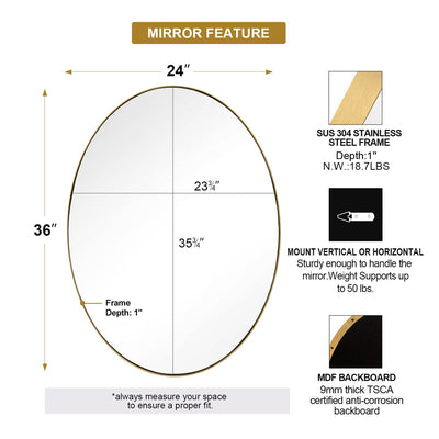 Modern 24 x 36 Inch Oval Wall Hanging Bathroom Mirror (Open Box) - VMInnovations